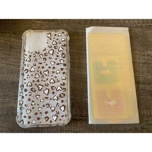 iPhone 11 Case Cheetah Leopard heart Pattern  Built-in Bumper & screen protector
